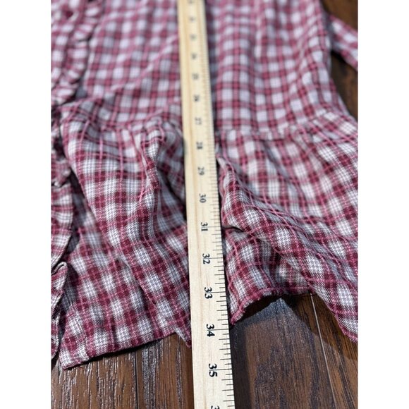 NEW Hem & Thread Womens M Plaid Shirtdress Ruffle Pink White Botton Long Sleeve - Picture 15 of 15